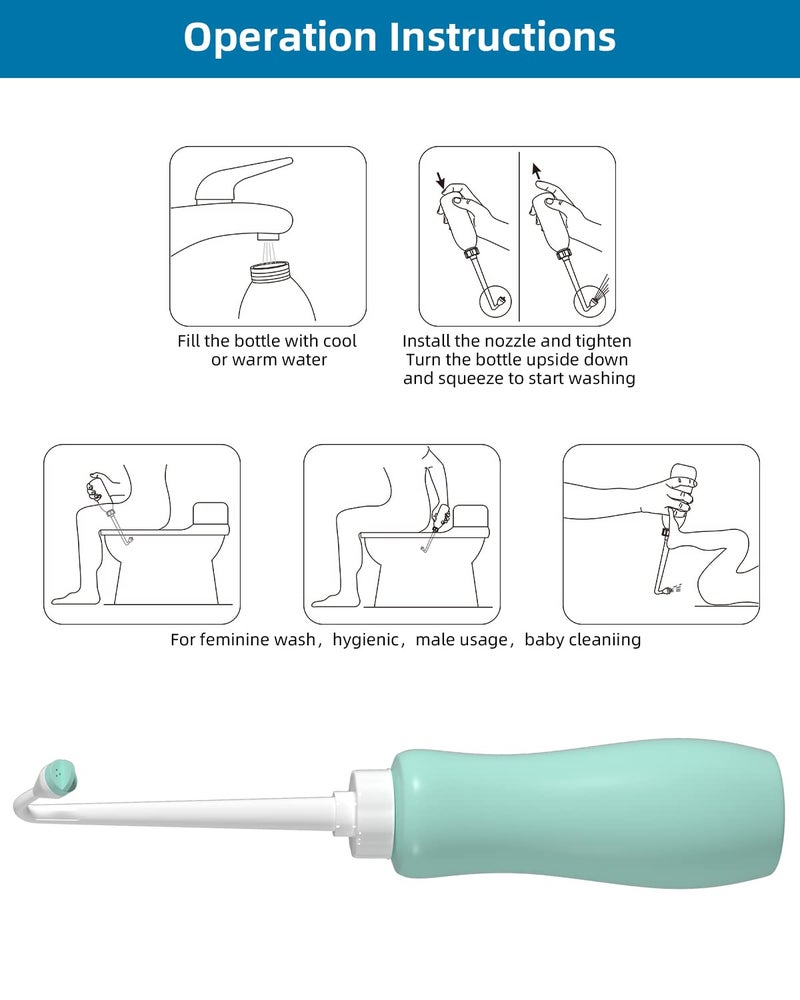 Hibbent Portable Bidet Sprayer and Travel Bidet with Hand Held Bottle for Personal Cleansing, Extended Nozzle Spray for Childbirth, Personal Hygiene, Outdoor, Camping with Travel Bag- 22oz/ Green - Image 5